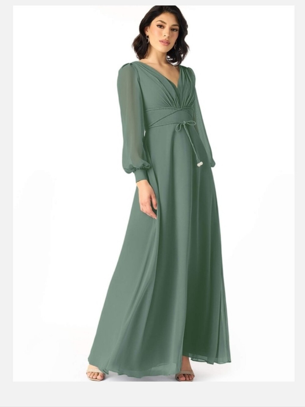 Azazie Sage Green Long Sleeve Maxi Dress
